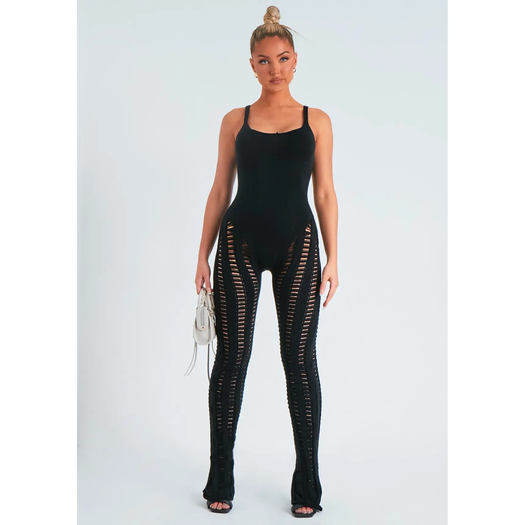 Missy Empire Black Laddered Knitted Seam Jumpsuit