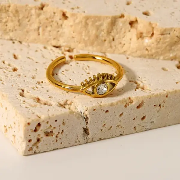 Sleek Evil Eye Adjustable Zircon Ring 18k Gold Plated Stainless Steel