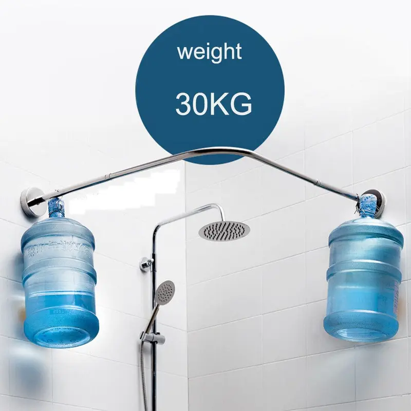 Stretchable Stainless L Shaped Pole Bathroom Corner Shower Curtain Rail Rack Rod Set Steel Installation Adjustable 7
