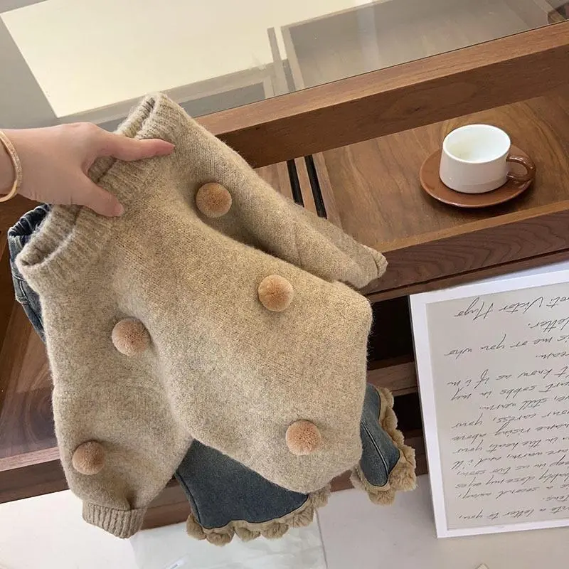 - Baby Clothes Girls Sweater Spring and Autumn new style children's long-sleeved wool top +Jeans Pants 2