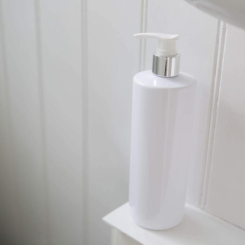 Set of 3 - 500ML Bathroom Dispenser Soap Pump. This sleek white cylindrical PET plastic bottle comes with a silver white lotion pump for convenient soap dispensing. Enhance your bathroom decor while keeping your hands clean and hygienic. Easy to refill 5