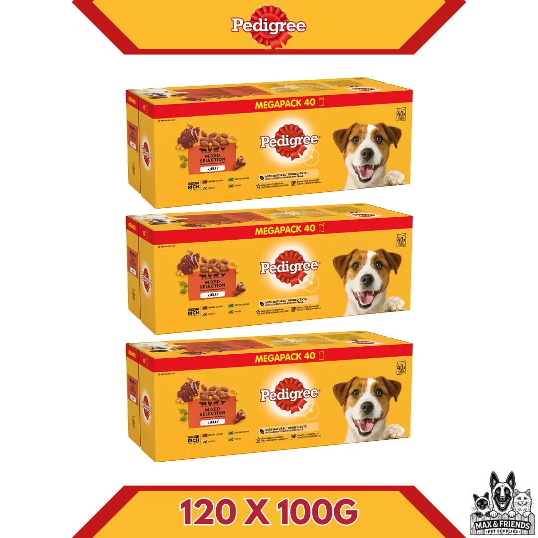 Pedigree Wet Dog Food In Jelly | x10 Beef And Liver Mix, x10 Lamb And Liver Mix, x10 Chicken & x10 Poultry Available In 40,80 & 120 Pack
