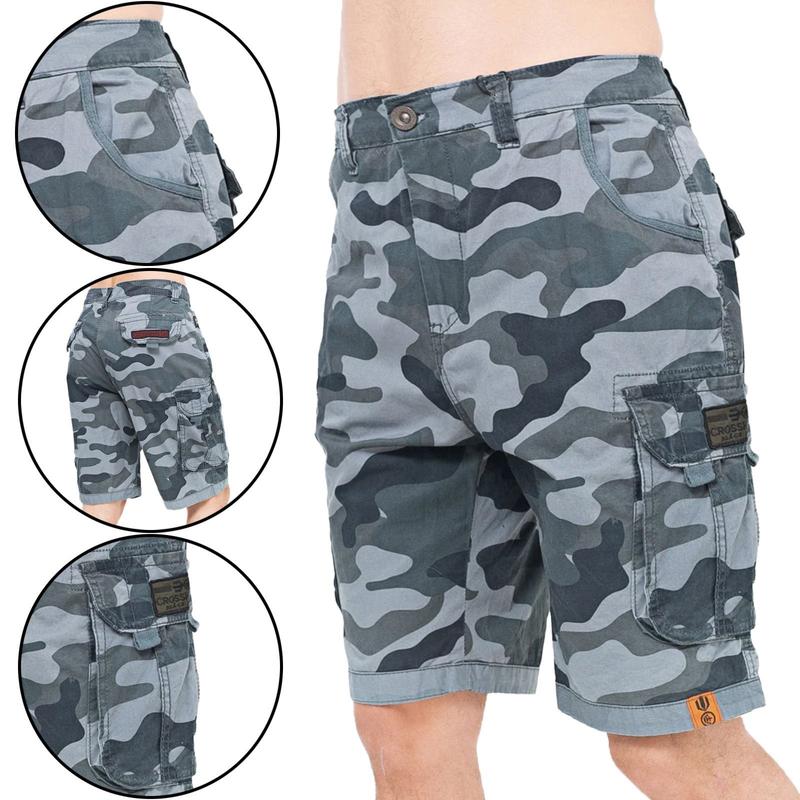 CROSSHATCH Mens Cargo Shorts Combat Camo Army Long Military Bermuda Knee Length Pants Size 32-42 Camouflage Cotton 1