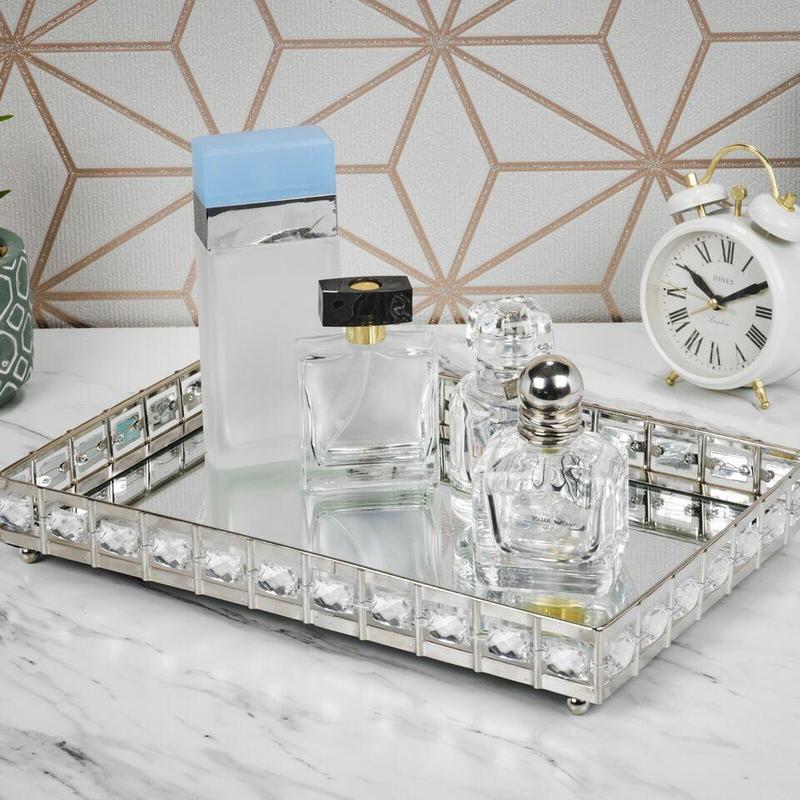 Rectangle Silver Mirror Tray - 32cm x 24cm Stylish Multipurpose Plates Round Family 1