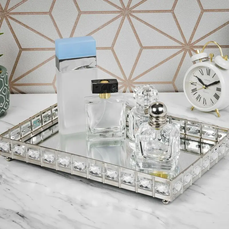 Rectangle Silver Mirror Tray - 32cm x 24cm Stylish Multipurpose Plates Round Family 1