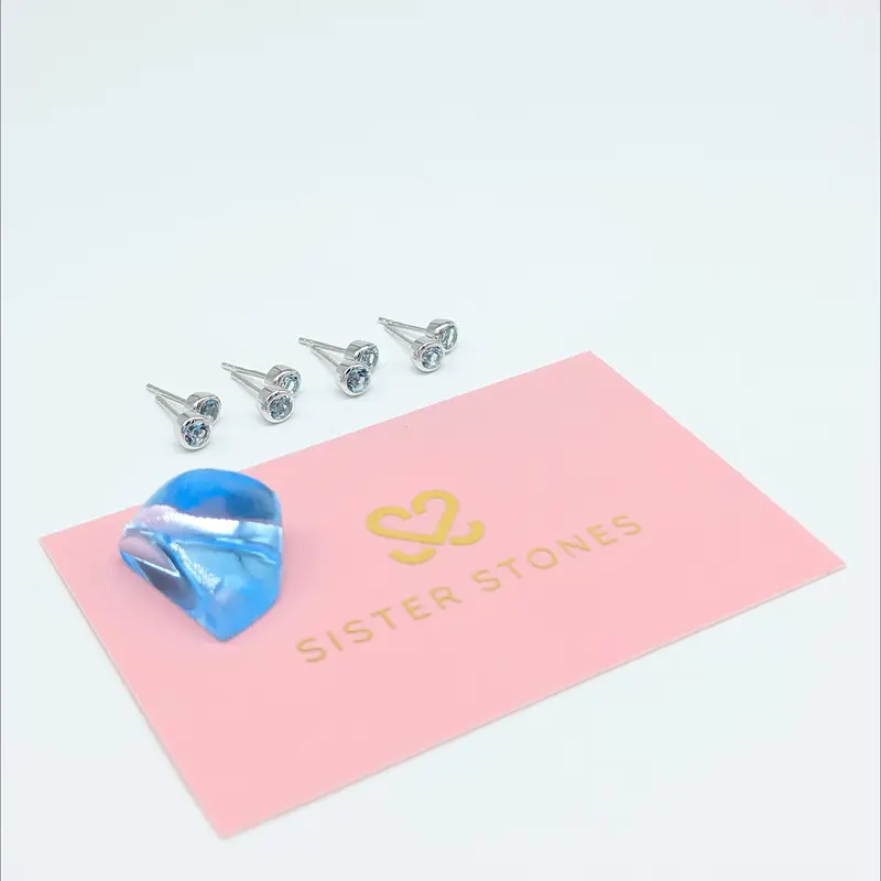 Set of 4 pairs - Round Blue Topaz Sterling Silver Stud Earrings 0
