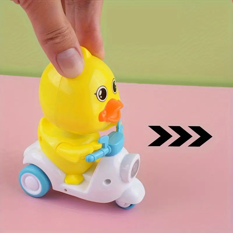 1 Set Press and Go Cartoon Yellow Duck Toy Cars, Plastic Scooter and Pull Back Duck Vehicles, Friction Powered Playset, Ideal for Goodie Bags and Birthday Christmas Gifts 3