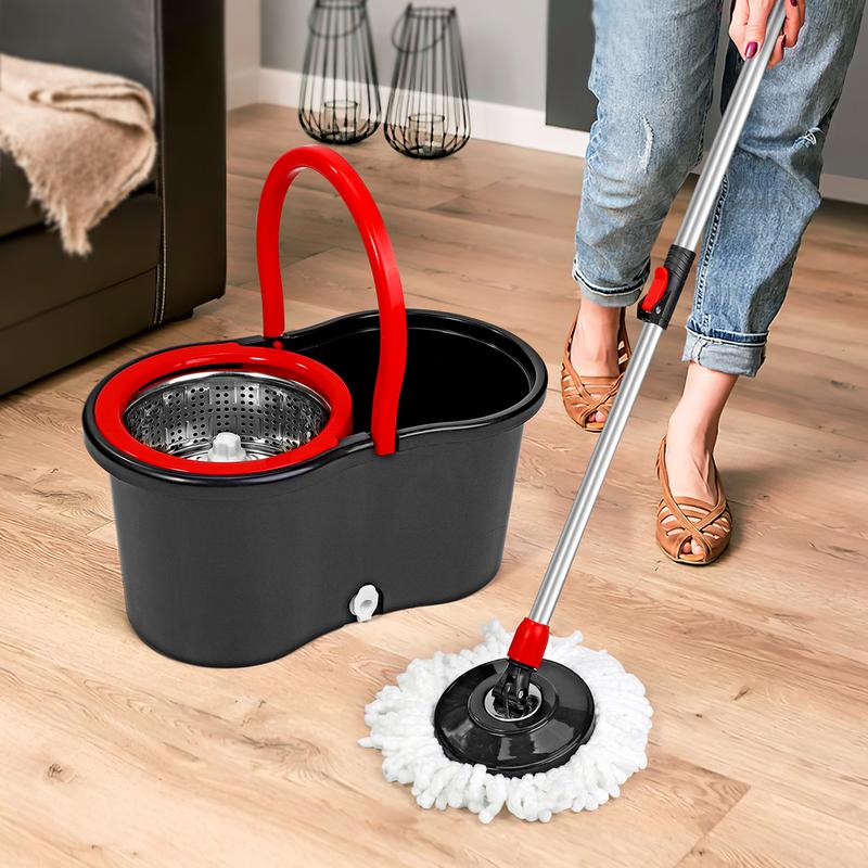 Vinsani Spinning Mop And Bucket Set Floor Cleaning Wet & Dry Rotating Cleaning Mop with 2 Microfibre Mop Heads Drain and Extendable Handle for Home Office (Spin Mop + Bucket + 2 Mop Heads Set) 1
