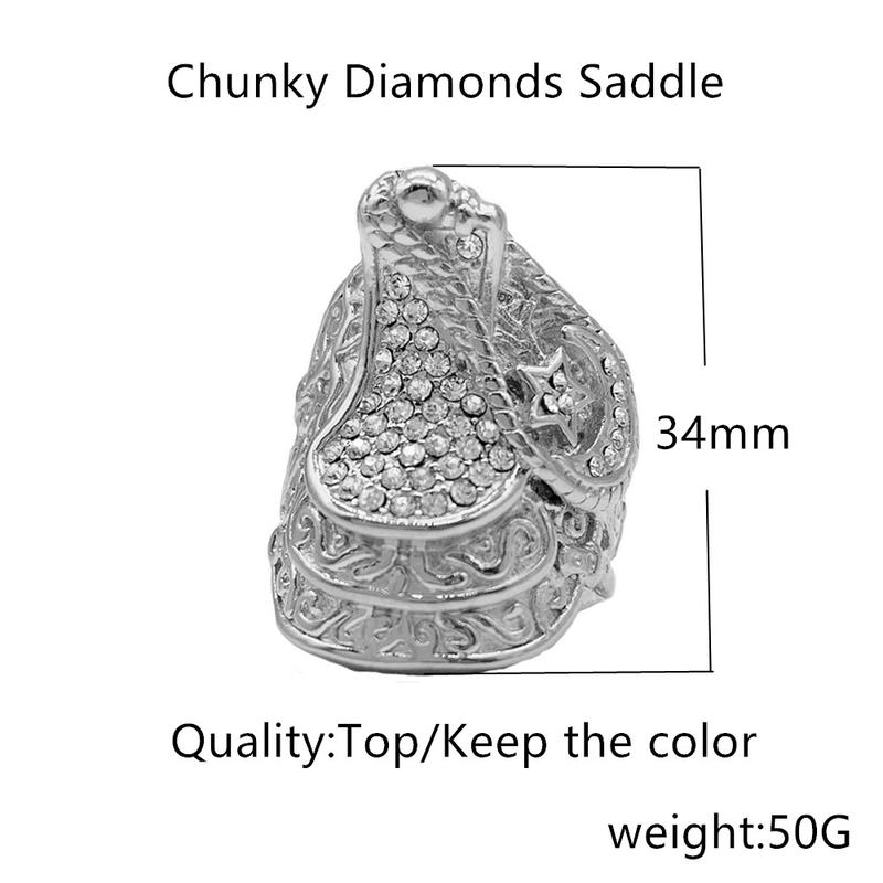 Chunky saddle ring gold/silver plated heavy stainless steel iced out 6