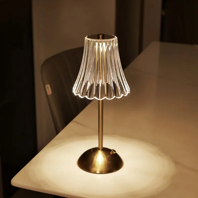Modern LED Crystal Table Lamp with Touch Control - Tri-Tone Lighting, Wrought Iron Base, Rechargeable Battery - Perfect for Bedroom, Living Room, and Hotel Decor