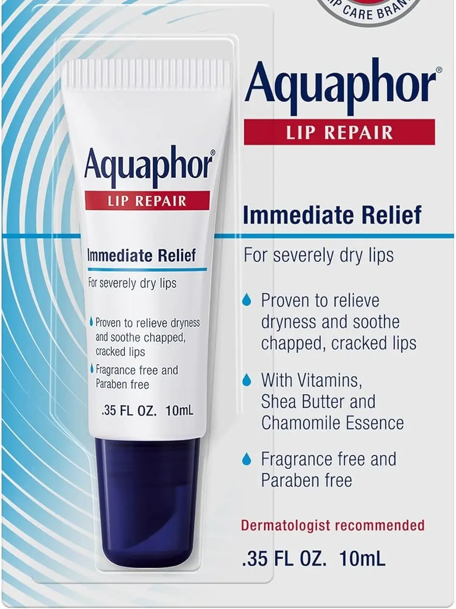 Aquaphor Lip Repair Ointment - Long-lasting Moisture to Soothe Dry Chapped Lips - .35 fl. oz. Tube Oil Skincare