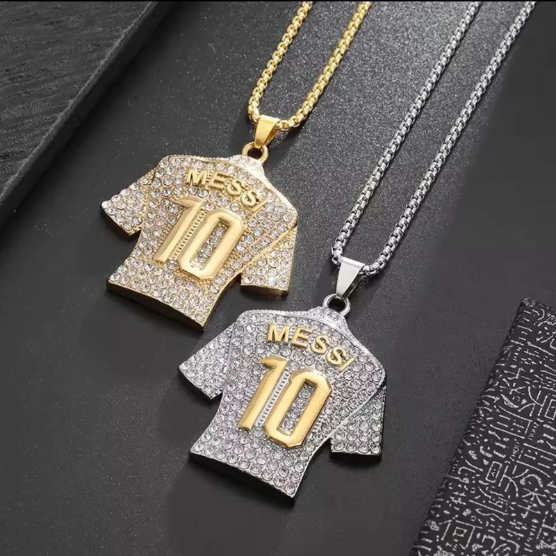 Messi No.10 Sports Jersey Bling Pendant Necklace - for Soccer Fans Gift Boxed 6
