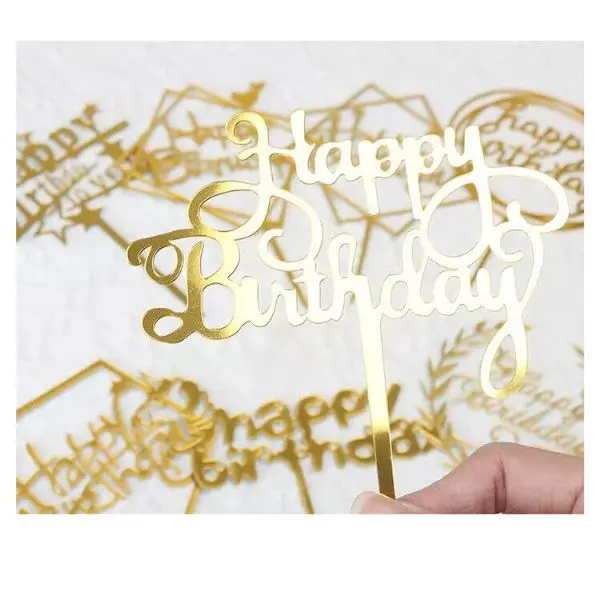 Cake Topper Birthday Party Happy Decoration Acrylic Supplies New Glitter Gold U 3