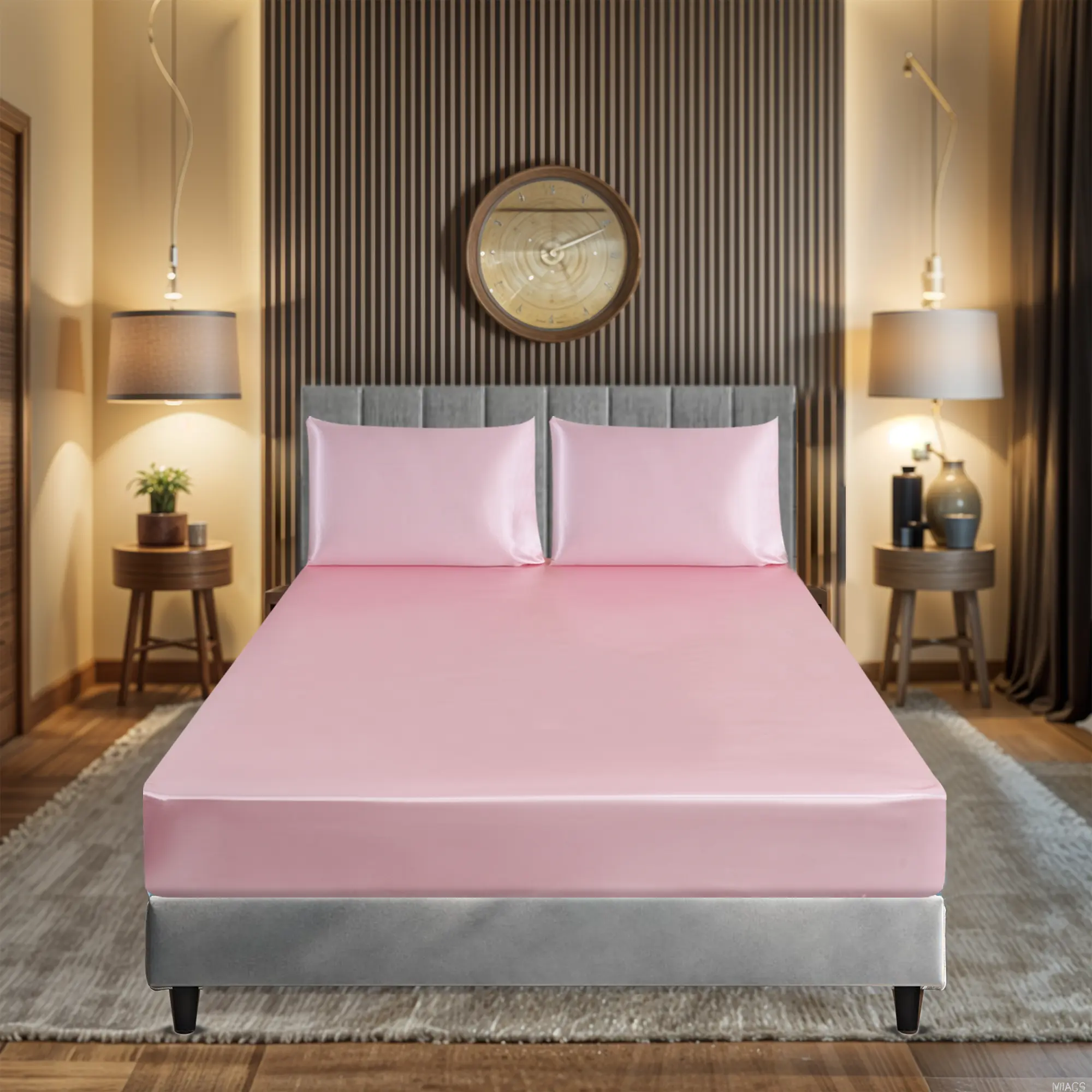 3Pcs Silky Satin Fitted Sheet Set 40cm Deep Mattress Cover Double & Pillowcase
