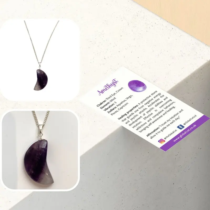 Crescent Shaped Pendant, 4x2cm, Amethyst 3