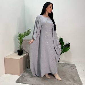 Ladies Leaf Print Elasticated Waist Kaftan Dress