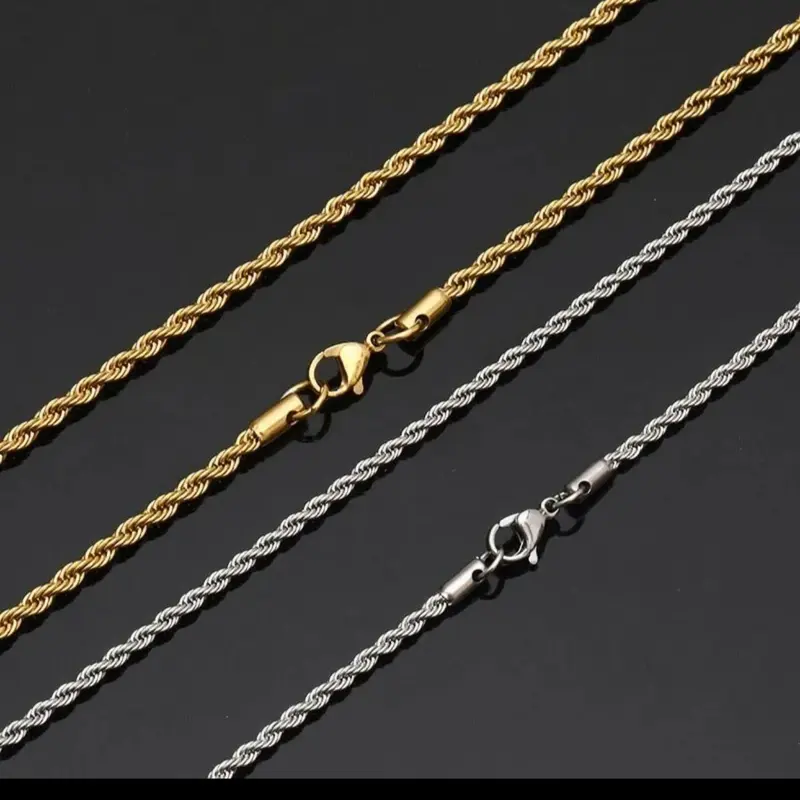 Mens Womens 6MM Rope Chain Silver Gold Stainless Steel Cuban Link Pendant Necklace 2