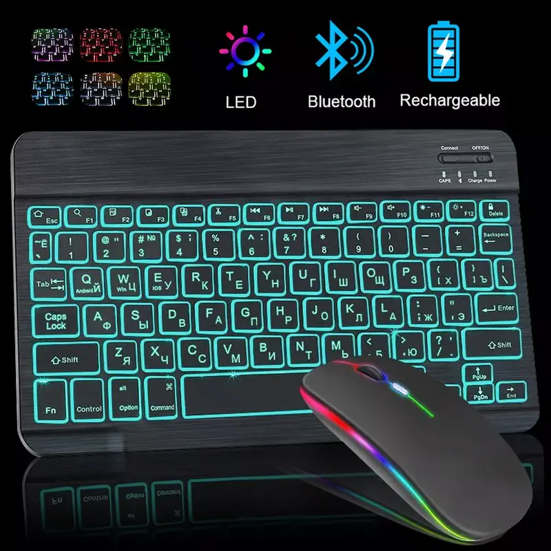 10" Wireless Backlit Bluetooth Keyboard Mouse For IOS Android Windows Tablet PC 6
