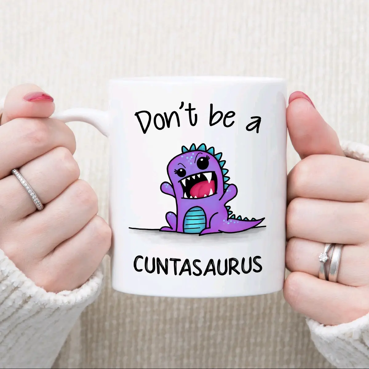 Funny 'Don't be a Cun*asaurus' Ceramic Mug for Coffee Lovers - Gift for Adults, Secret Santa, Kitchenware, Drinkware