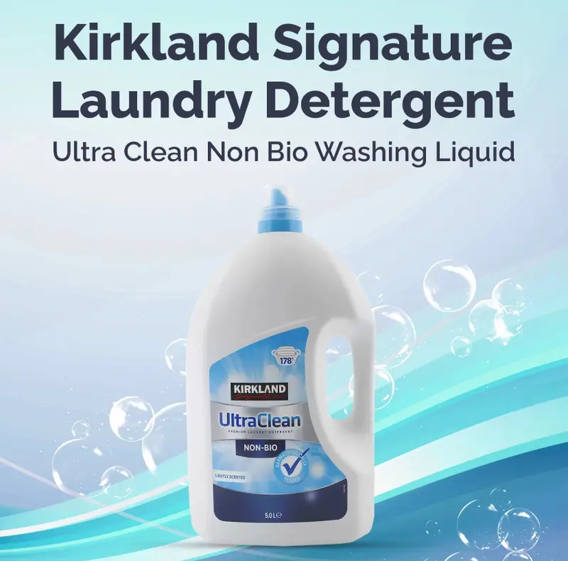 Kirkland Signature Ultra Clean Bio & Non-Bio Laundry Liquid, 178 Washes | Powerful Cleaning for Sensitive and Everyday Laundry Household Pack 3