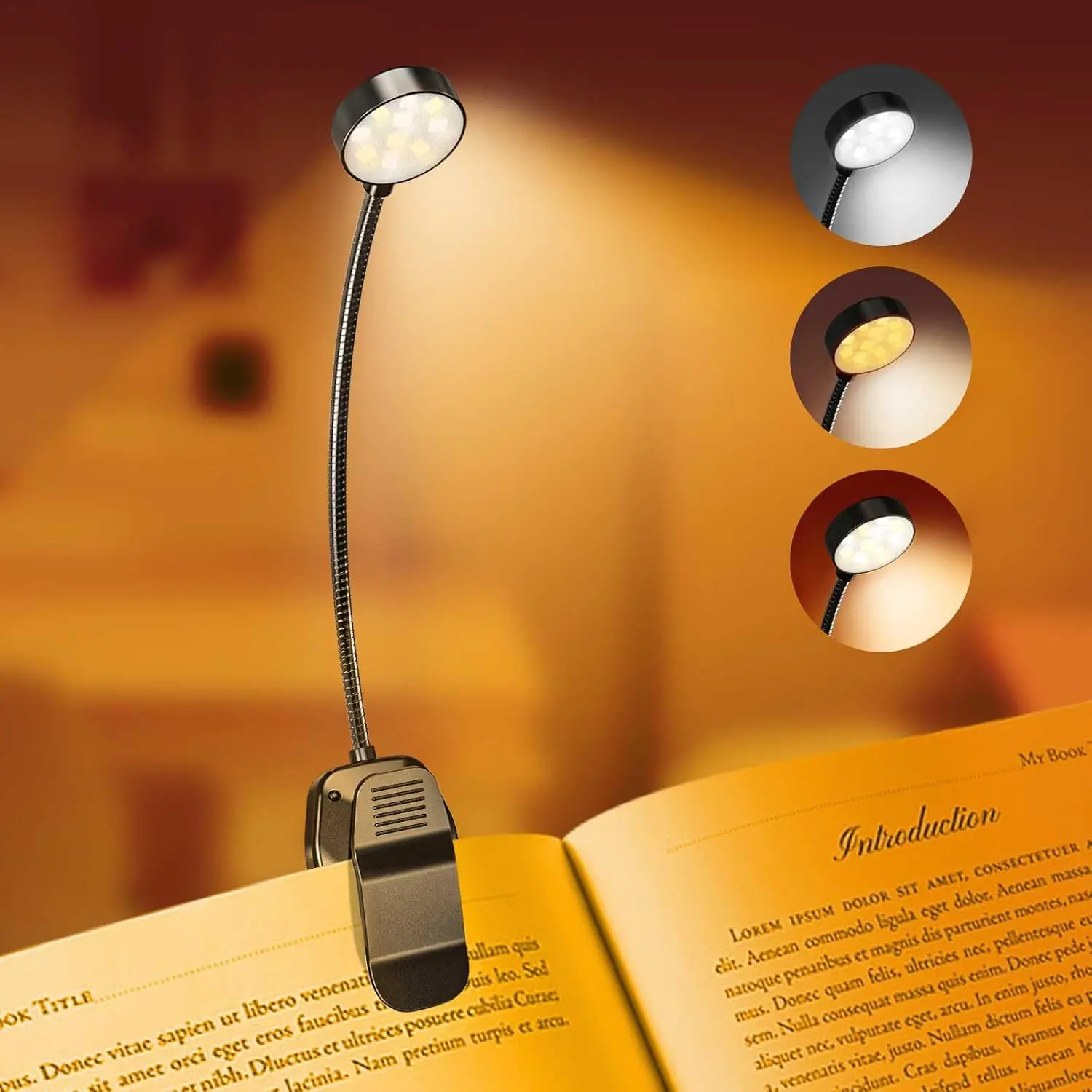 Rechargeable Book Reading Light Lamp, LED Book Light for Reading in Bed - Eye Caring Adjustable Brightness 3 Color Temperatures 20+ Hours Runtime, Type-C Book Light Clip on [Energy Class A]