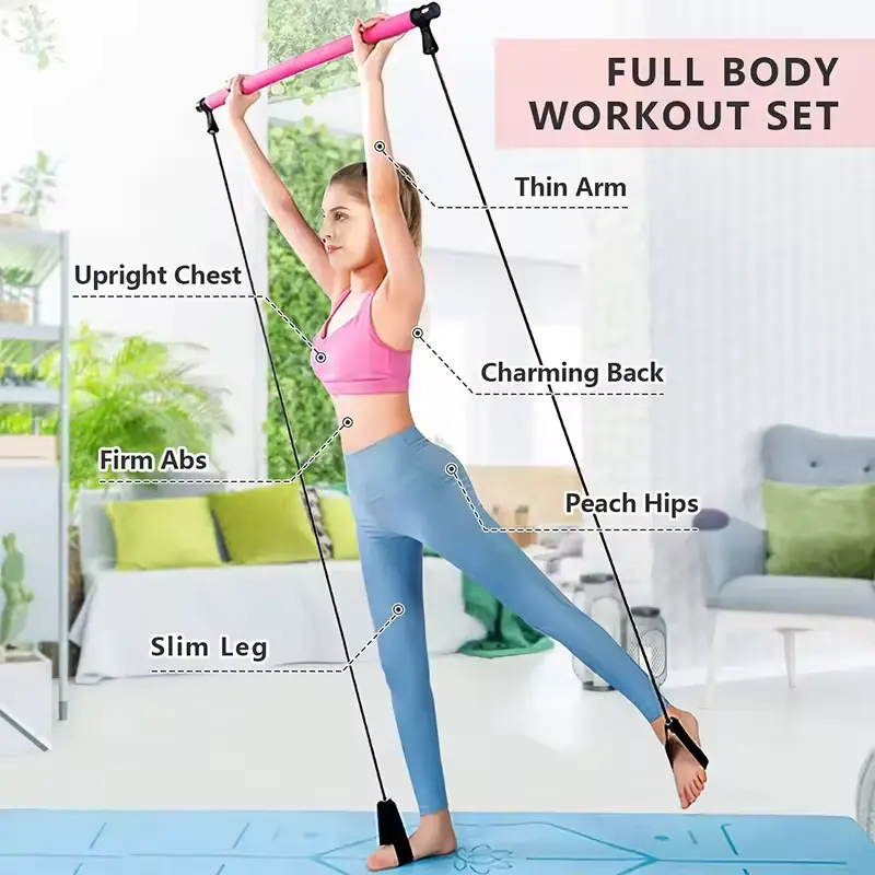Multifunctional Pilates Bar Combination Fitness Bar Yoga Chest Expansion Tension Rope Back Trainer Elastic Rope Stretching Belt 3