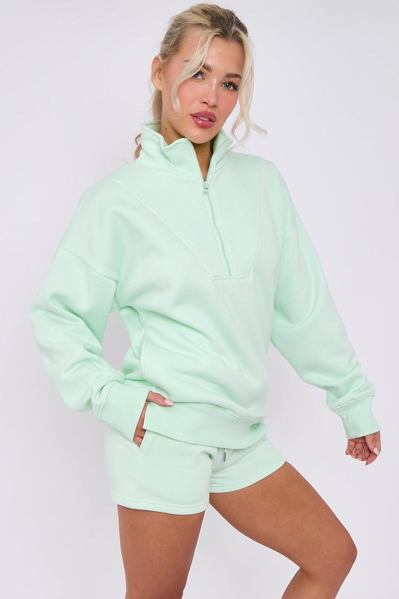Product Introduction of H.O.S Women's 1/2 Zip Top & Shorts Fleece Co-ord Set 2