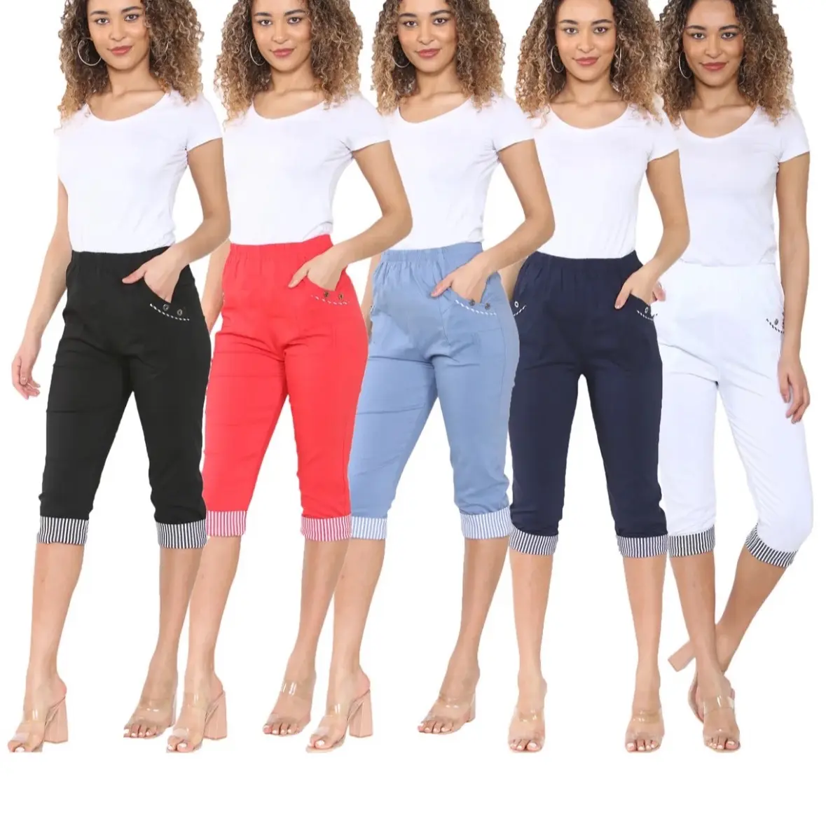 WOMENS CHERRY BERRY 3/4 THREE QUARTER TROUSERS BENGALINE CROPPED PANTS BOTTOMS Womenswear