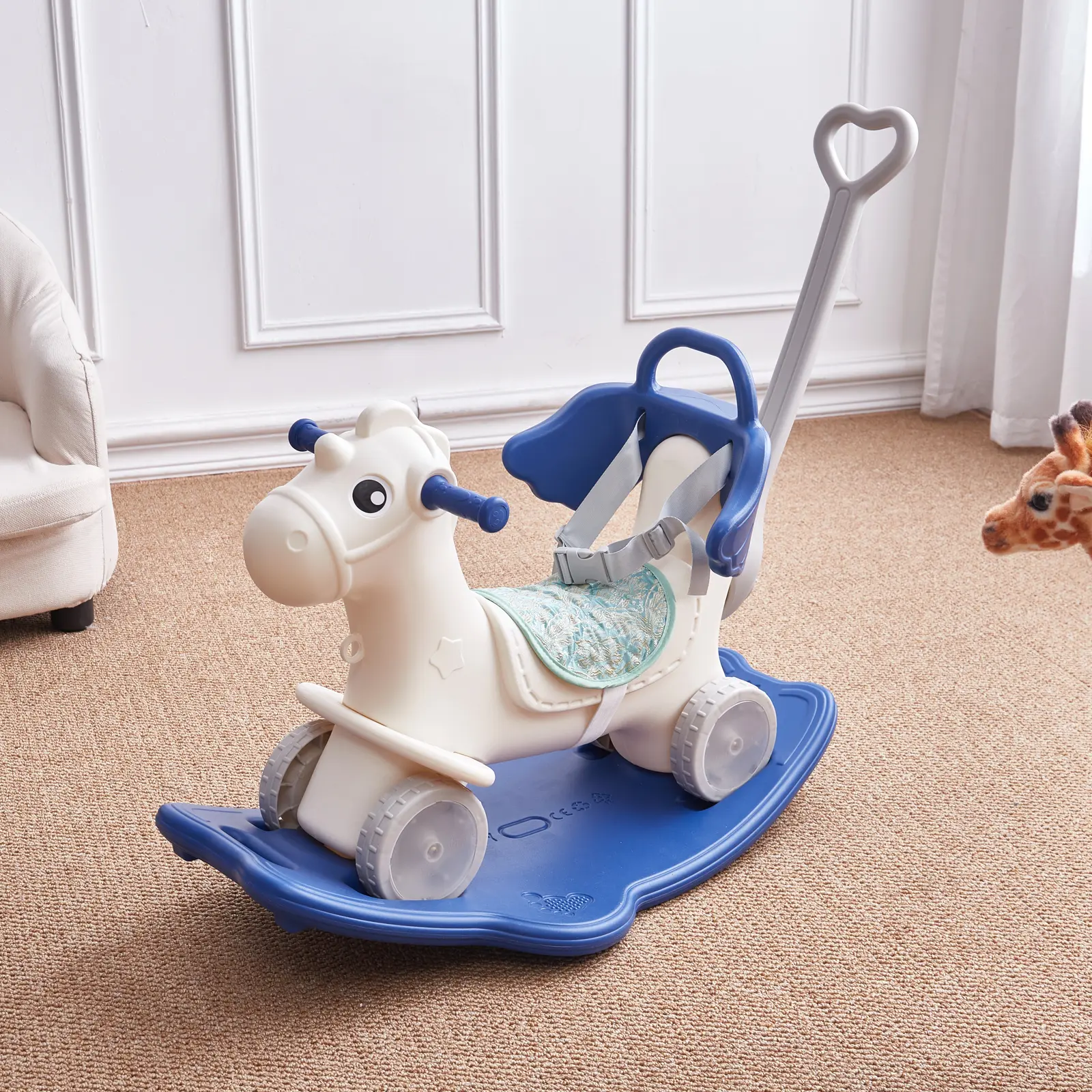 Livingandhome 2-in-1 Kids Plastic Rocking Horse Baby Rocking Horse Toddler Rocking Toy Gift for Baby Kids 1-3 Years Old
