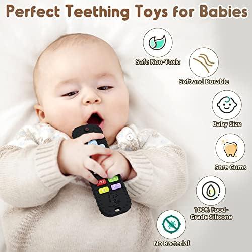 Teething Relief Teethers Toys for Babies 3-6 12 Months Gifts, Silicone Remote Control Baby Teether Bath Toys for 3 6 9 Months Newborn Infant Boy Girl Autism, Food Grade Silicone Sensory Toys, Black 1