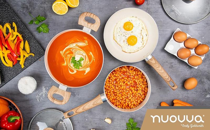 Product Introduction of Non Stick Pots and Pans Set – Induction Hob Pots Set – 5pcs Kitchen Cookware with Lids – Cooking Cream Granite Saucepan Pots and Frying Pans 1