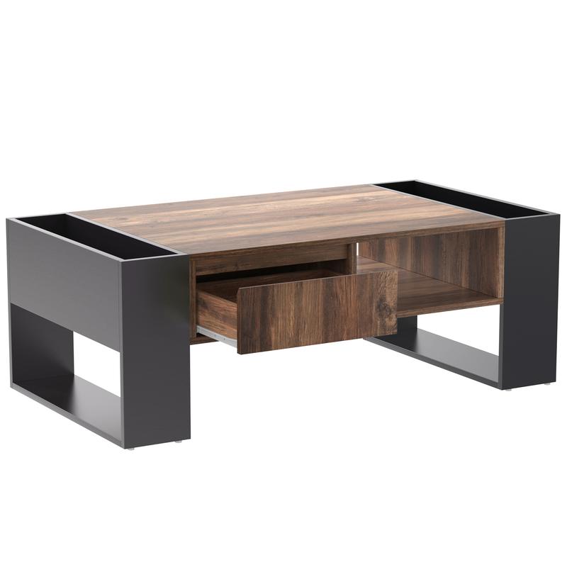 BTM Wood grain coffee table, with a handleless drawer, a storage compartment and rear storage compartment, double-sided storage. With storage compartments on both sides.Office, living room sofa table 8