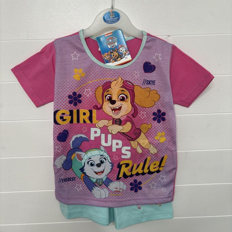 Paw Patrol Girls Short Pyjamas Pjs Nightwear Sleepwear Pajamas Shortie Character Kids Childrens Toddler Two Piece Set Summer Spring Short Sleeve Top Short Pink Mint Dogs Skye Everest Girl Pups Rule 2