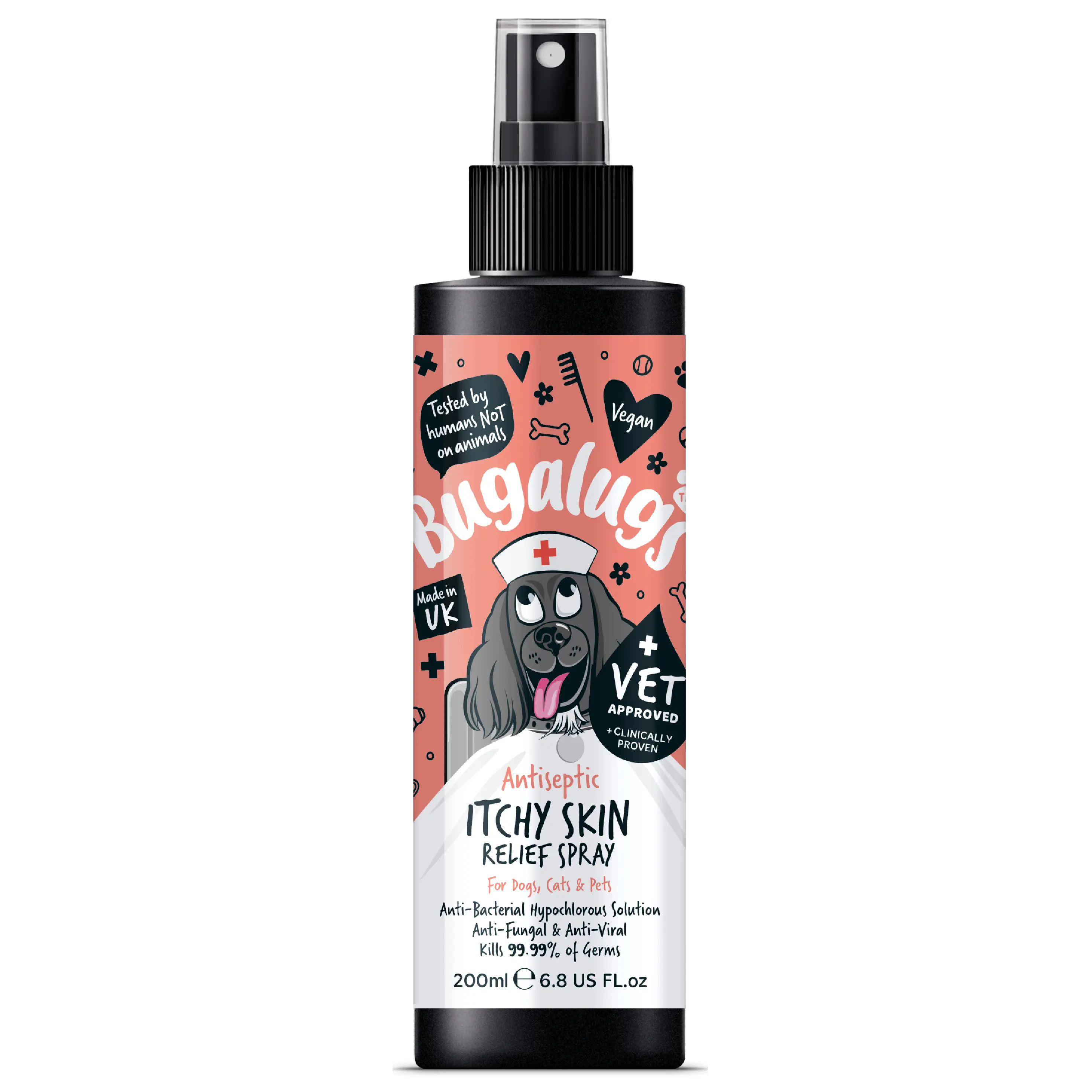 Bugalugs Itchy Skin Relief Spray for Dogs, Cats, Horses, Birds & Small Animals