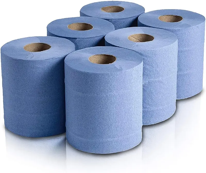6 Pack Multipurpose Centrefeed Blue Hand Tissue Towel Rolls 4