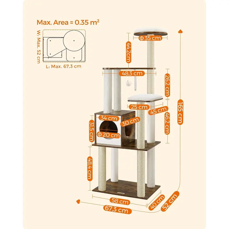 Woodywonders Cat Tree, 65-Inch Modern Cat Tower for Indoor Cats, Multi-Level Cat Condo with 5 Scratching Posts, Perch, Washable Removable Cushions, Cat Furniture, Rustic Brown UPCT166X01 4