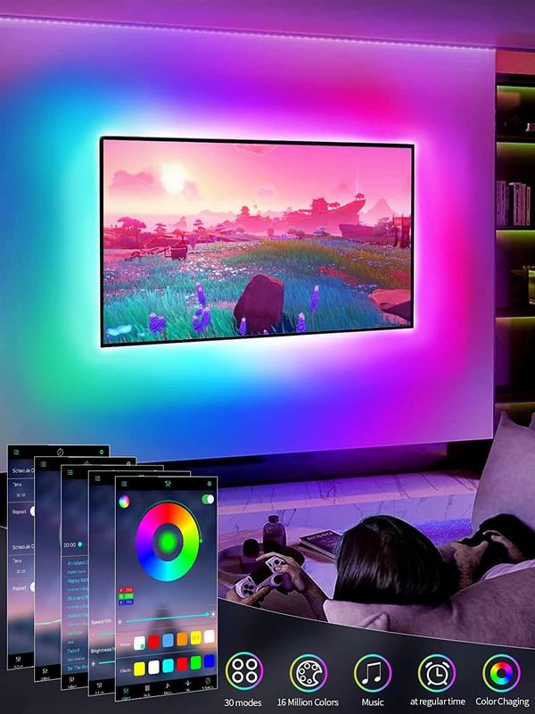 TV Light Strip, 5M LED Backlight for 45-75 Inch TV, Music Sync RGB Color Changing with Bluetooth Function - Home Theater Lighting (16.4ft) 4