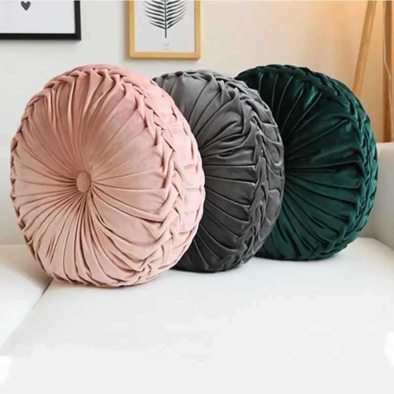 Lifeideas 6 Colors Modern Round Pleated Pumpkin Velvet Cushion,Sofa Throw,Sofa Pillow,Nordic Style Throw Pillow For Living Room,Bedroom,Sofa 8
