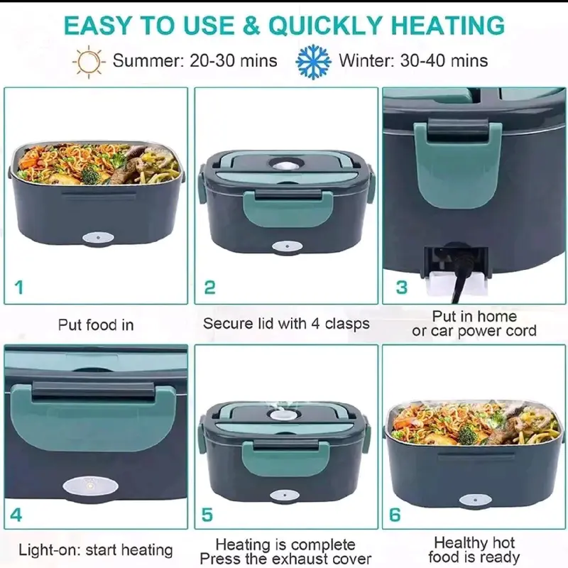 Leak Proof 1.5L 60W Electric Lunch Box Food Warmer for Car and Home - Heating Microwave for Trucker's Lunch - Tableware 6
