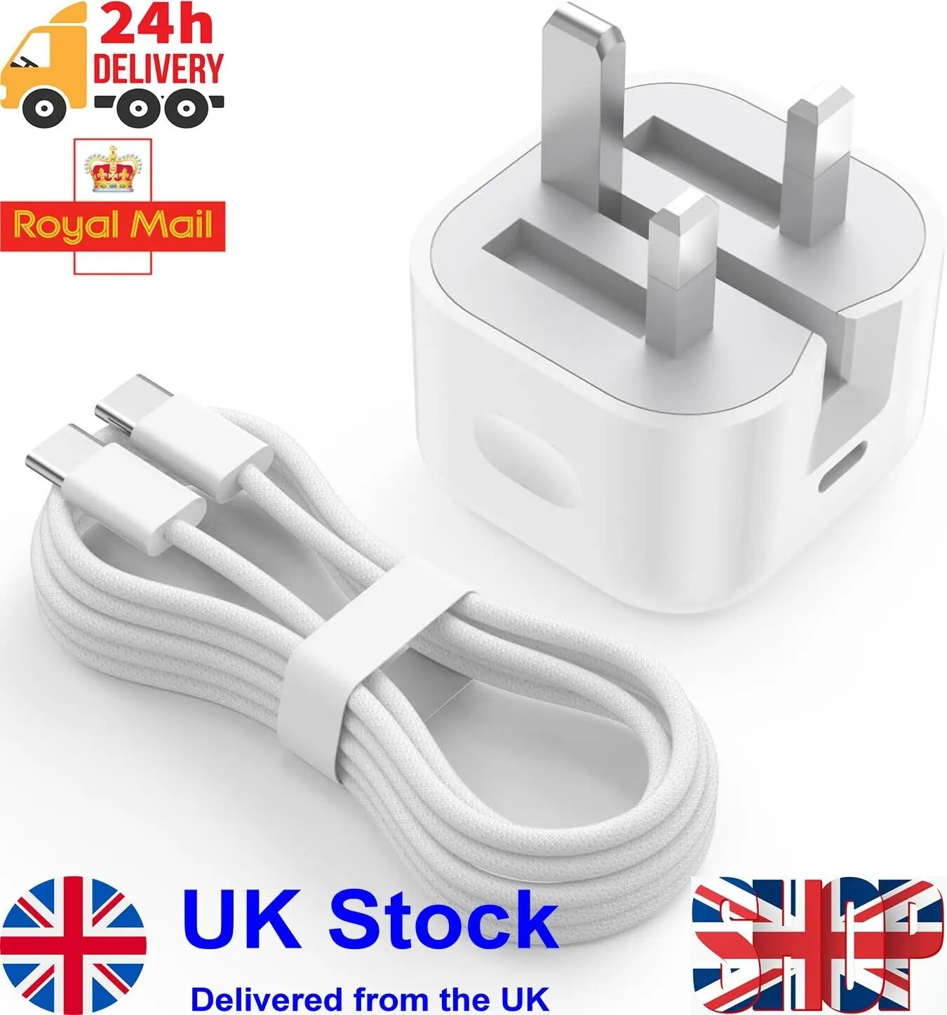iPhone 15 Fast Charger Plug and Cable (Braided) 20W USB C Fast Charging Power Ad