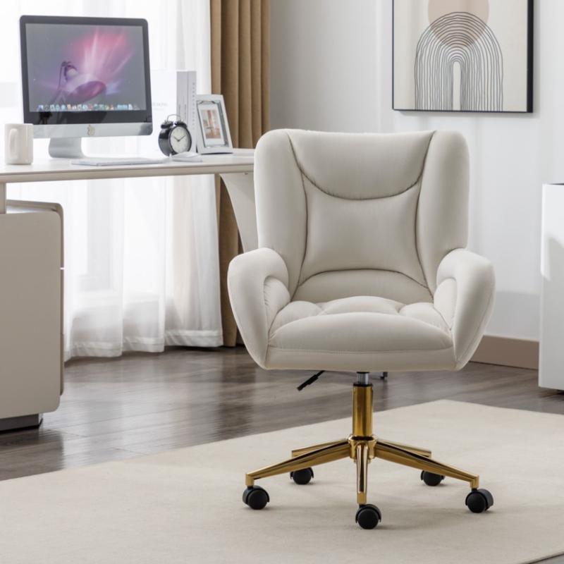 Full KD Velvet Fabric Material Adjustable Height Swivel Home Office Chair For Indoor Office With Gold Legs, Ivory /Pink /Brown /Green 5