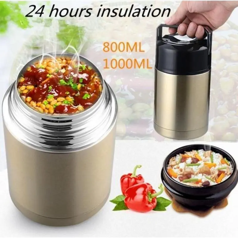 1pc Large Capacity 800ML/1000ML Lunch Box, Portable Stainless Steel Food Soup Containers, Vacuum Flasks, Thermocup, Flask Insulated Food Jar Wide Mouth Food Flasks, For Teenagers And Workers At School, Classroom, Canteen, Back School