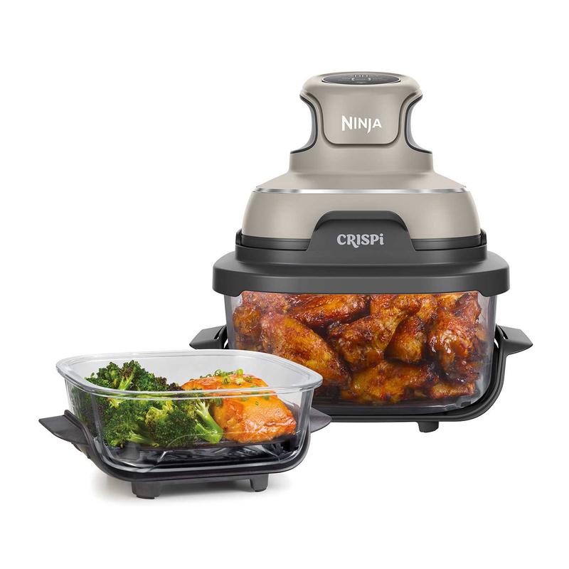 Ninja CRISPi Portable Air Fryer, 3.8L, 4-in-1: Air Fry, Roast, Keep Warm, Recrisp, Space Saving Compact Design, 6 Portions, 2x Removable Glass Containers & Lids, 1700W, 2
