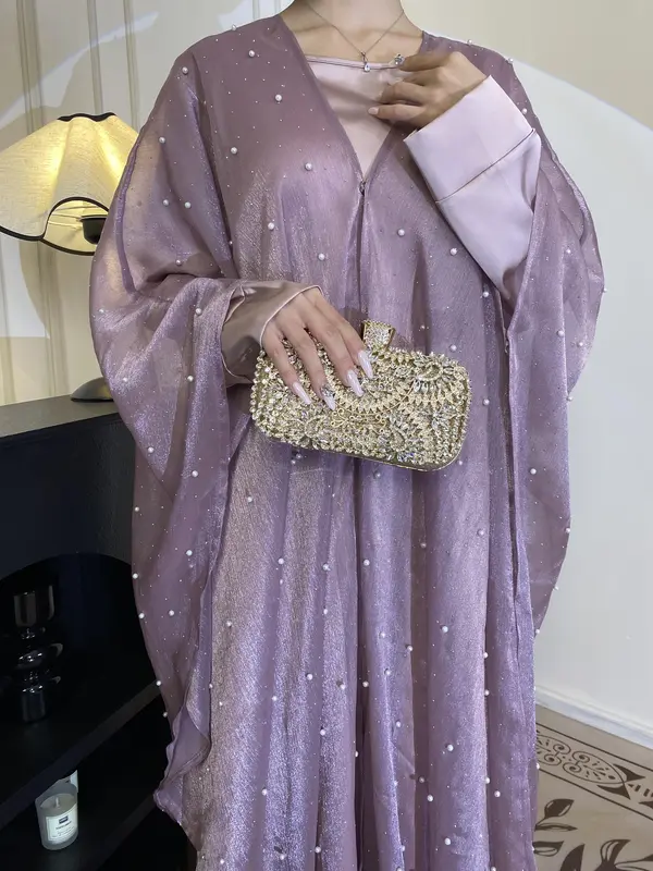 Star Light Abaya, Shiny abaya two-piece set, abaya cardigan and base layer dress 8