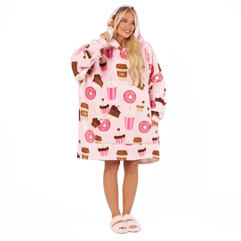 OHS Coffee Cake Hoodie Blanket Wearable Throw Hooded Fleece Blanket 1