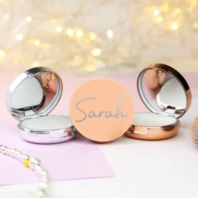 Personalised Hen Party Lip Balm & Compact Mirror with Bridesmaids, Brides Name in Rose Gold or Silver Finish, Wedding Favour Pack Sizes Gift Makeup Friend Vanilla 4