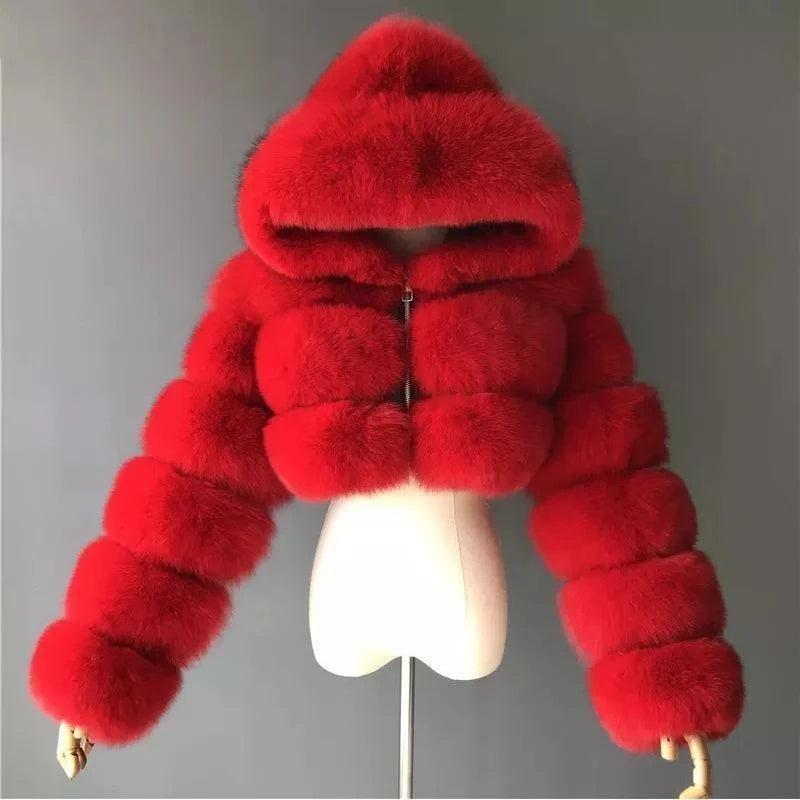 Genzi Furry Cropped Faux Fur Coat With Hood 8