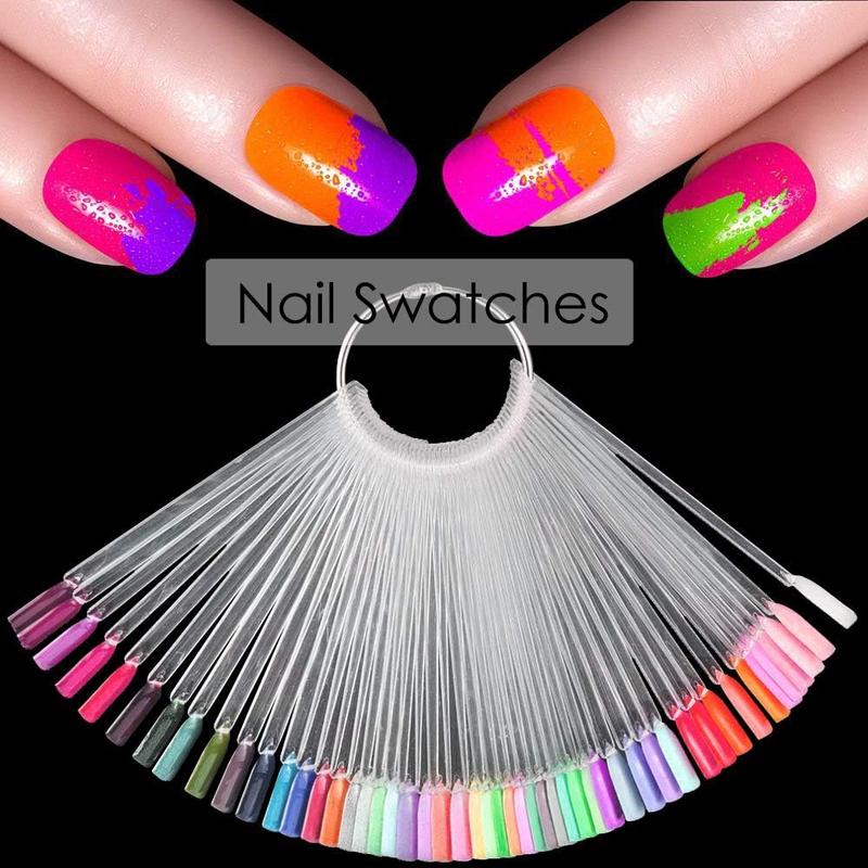 150 Pcs Nail Swatches Sticks with Ring, Clear Nail Art Color Display False Nail Tips Polish Practice Sticks 6