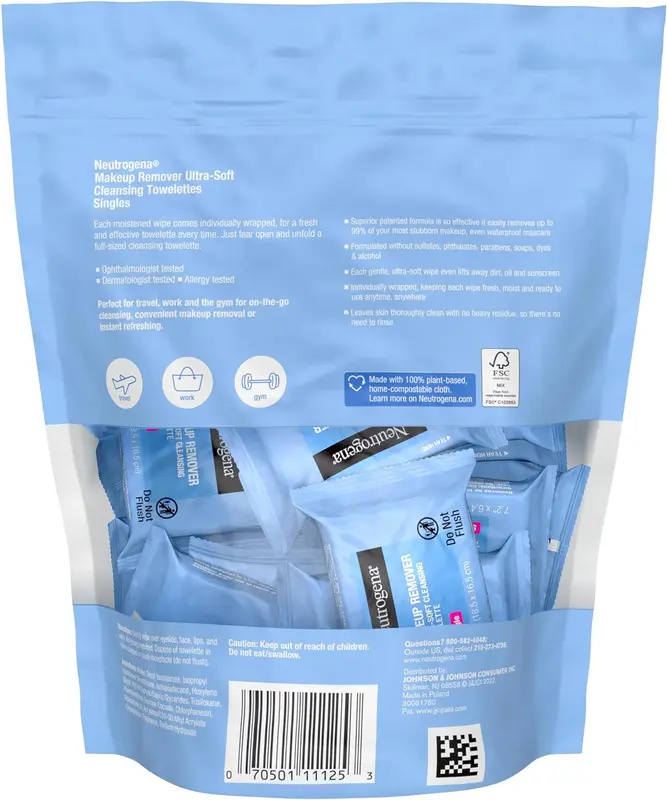 Makeup Remover Cleansing Towelette Singles, Daily Face Wipes To Remove Dirt, Oil, Makeup & Waterproof Mascara, Individually Wrapped, 20 Count 7