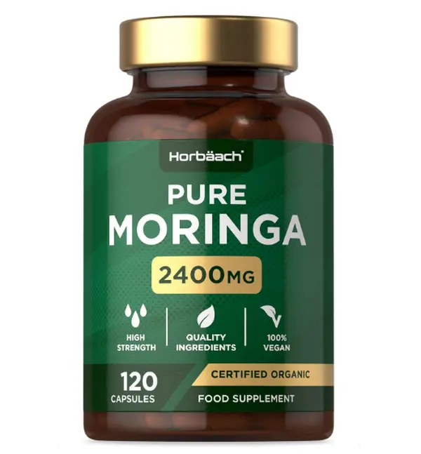 Organic Moringa Capsules 2400mg - High Strength Moringa Leaves - 120 Vegan Powder Capsules - Healthcare, Dietary